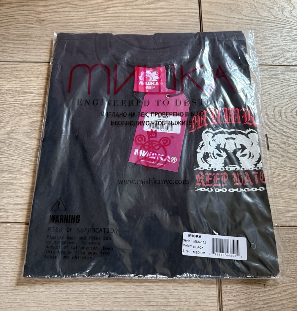MISHKA MENS SKULL GOTHIC LOGO GRAPHIC T-SHIRT BLACK CREW NECK SZ M MSK-152
